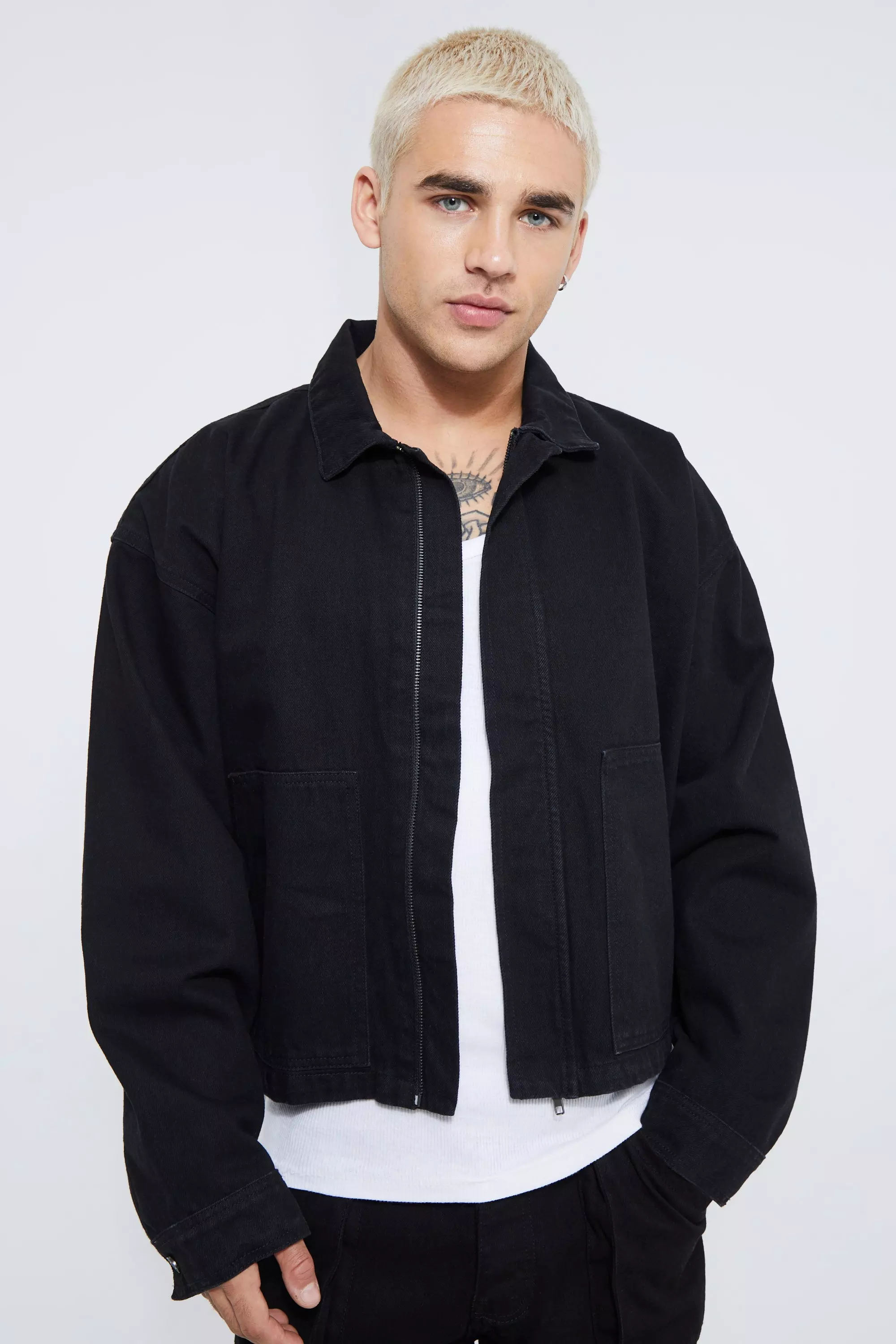 Black denim 2025 jacket with zippers